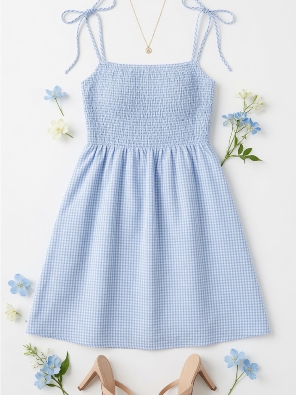 Smocked Gingham Mini Dress